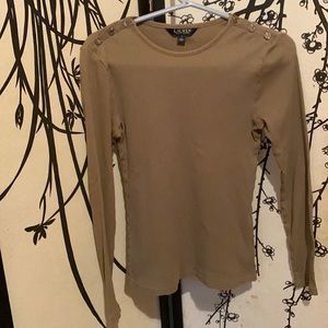 Ralph Lauren Women’s Sage Green Top SWEATER Shirt Shoulder Button Up Closure
